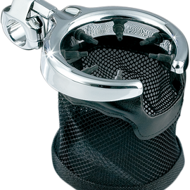 Drink Holder w/ Basket - Universal - 1-1/4" Handlebars - Chrome