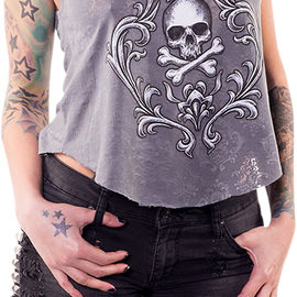 Women's Skull and Crossbones Loose Tank Top - Gray - Large