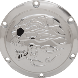 Flaming Skull Derby Cover - Chrome