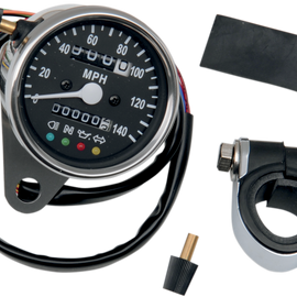 2.4" MPH Mini Mechanical Speedometer with LED Indicators - Black Face - 2240:60 Ratio