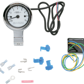 3" Bullet Electronic Tachometer Fits 1-1/4" Bar - Chrome - White Face - 3.5" L x 2.875" D