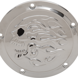 Flaming Skull Derby Cover - Chrome
