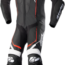 GP Plus v2 1-Piece Leather Suit - Black/Red Fluorescent - US 46 / EU 56