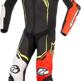 GP Plus v2 1-Piece Leather Suit - Black/White/Red Fluorescent/Yellow Fluorescent - US 48 / EU 58