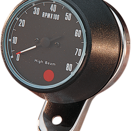 8000 RPM Mechanical Tachometer - Chromed Bracket - Black Face