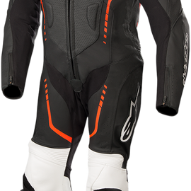 Youth GP Plus 1-Piece Leather Suit - Black/White/Red Fluorescent - US 28 / EU 150