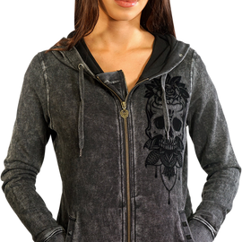 Women's Spirit of Angels Skull Hoodie - Gray - Small